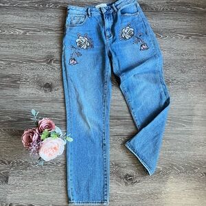 PacSun Blue Straight Leg Jeans with Nature-Inspired Embroidery
